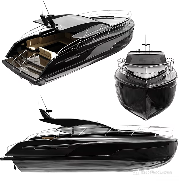 Luxury Modern Black Yacht Exterior Design With Sleek Hull And Deck Features 3d model 
