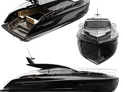 Luxury Modern Black Yacht Exterior Design With Sleek Hull And Deck Features 3d model