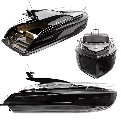 Luxury Modern Black Yacht Exterior Design With Sleek Hull And Deck Features 3d model