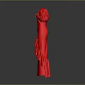 Elegant Red Floor Length Dress With Puffed Sleeves V Neck And Ruffled Hem