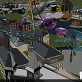 Vibrant Amusement Park With Ferris Wheel Colorful Domes And Spire Topped Buildings