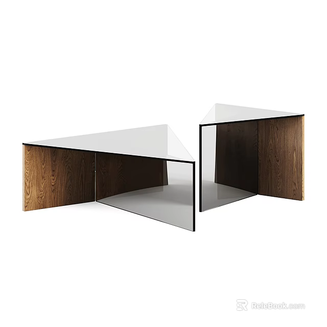 Modern Coffee Table With Wooden Frame And Glass Top Geometric Design Structure 3d model 