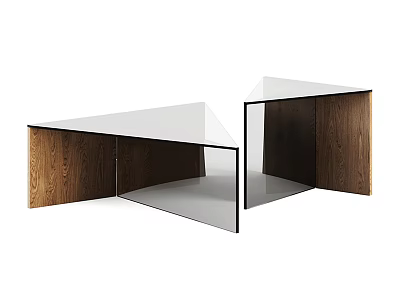 Modern Coffee Table With Wooden Frame And Glass Top Geometric Design Structure 3d model