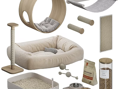 Pet Cat Decorative Accessory Set With Scratching Posts Bed Toys And Litter Box 3d model