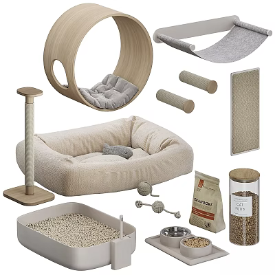 Pet Cat Decorative Accessory Set With Scratching Posts Bed Toys And Litter Box 3d model