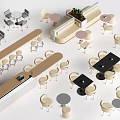 Modern Dining Table Sets With Round Tables Chairs Bar Counter And Green Plant