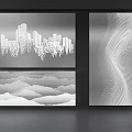 Modern Abstract Wall Art With City Skyline Mountain Range And Wave Patterns 3d model