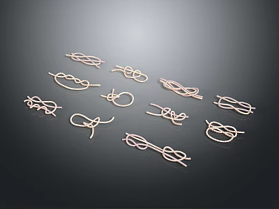 Gold Tone Metal Knot Ornaments In Various Shapes On Black Background 3d model