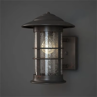 Rustic Metal Wall Sconce With Clear Glass Shade And Decorative Frame 3d model