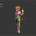 Fantasy Female Character with Golden Crown Black Outfit Green Tail and Flaming Hand