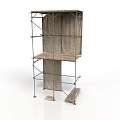 Industrial Scaffolding Equipment With Metal Frame And Wooden Planks For Construction