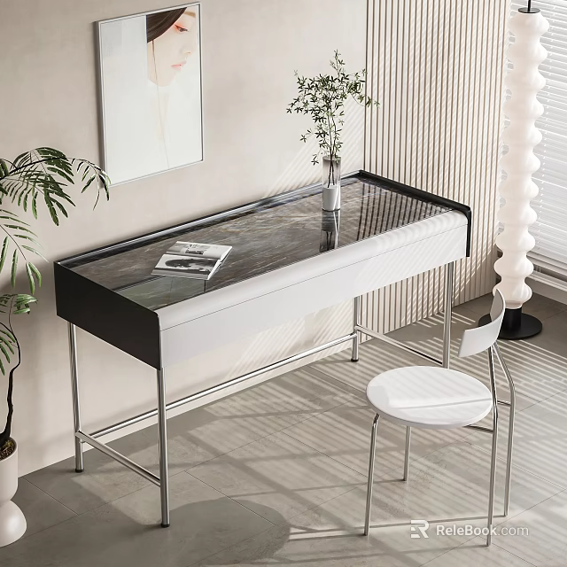 Modern Dressing Table With White Chair And Decor 3d model 
