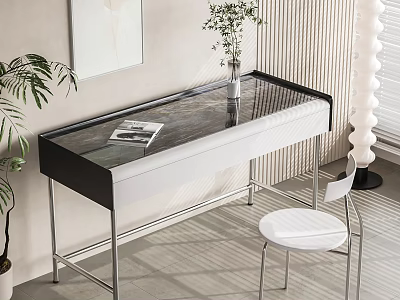 Modern Dressing Table With White Chair And Decor 3d model