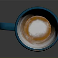 White Mug With Blue Rim Orange Textures And Blue Handle Design