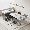 Modern Dining Table Set With Marble Top Black Chairs And Metal Legs