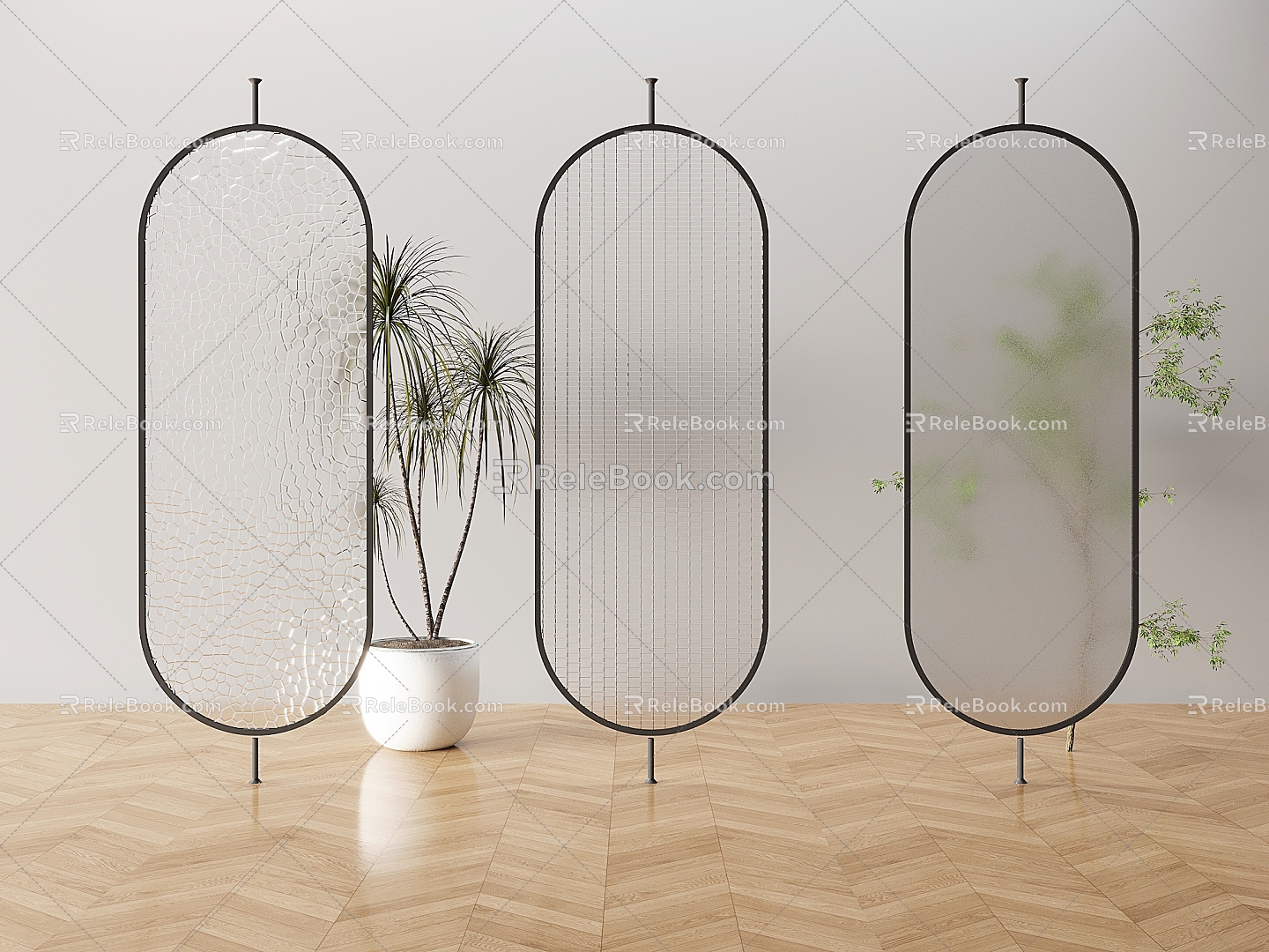 Glass Partition Glass Screen Frosted Glass Porch Partition Striped Glass Screen 3d model