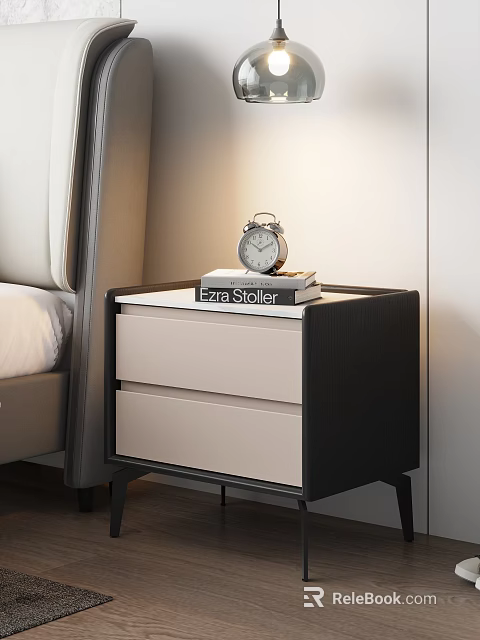 Modern Nightstand With Two Drawers Alarm Clock And Ezra Stoler Book 3d model