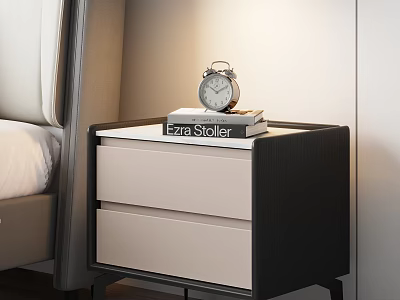 Modern Nightstand With Two Drawers Alarm Clock And Ezra Stoler Book 3d model