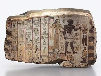 Ancient Egyptian Stone and Wood Artifact with Hieroglyphic Reliefs and Figures 3d model