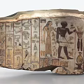 Ancient Egyptian Stone and Wood Artifact with Hieroglyphic Reliefs and Figures