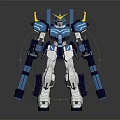 Blue And White Mecha Robot Action Figure With Yellow Horns And Weapons 3d model