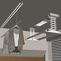 Indoor Ceiling Mounted Drying Rack With Hanging Clothes Ceiling Light And Window Blinds 3d model