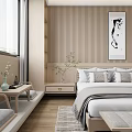 Modern Wooden Bedroom Interior Design With Bed Framed Artwork Window And Nightstand