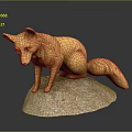 Golden Fox Sculpture Sitting On Pink Stone Base With Detailed Craftsmanship
