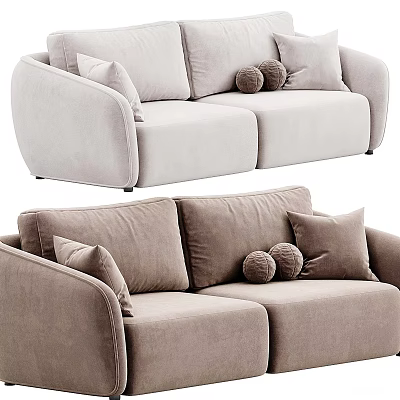Light Beige And Brown Two Seater Sofas With Decorative Pillows And Soft Upholstery 3d model