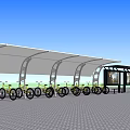 Covered Bicycle Parking Shed With Rows of Bicycles and End Pavilion Structure