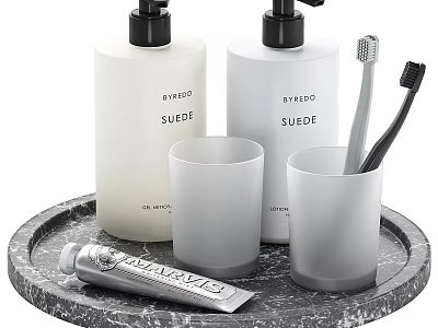 Bathroom Toiletries Set With Soap Dispensers Toothbrushes Toothpaste Cups And Marble Tray 3d model