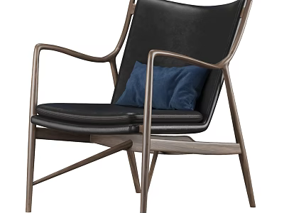 Modern Dining Chair With Wooden Frame Black Leather Seat And Blue Cushion 3d model
