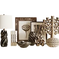 Stylish Decorative Ornament Set with Table Lamp Picture Frames Books and Natural Style Sculptures