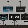 Multiple Televisions on Stands and Wall Mounts Displaying Various Content Screens