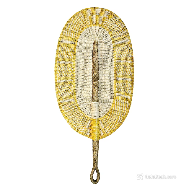 Oval Woven Wall Hanging Yellow and Beige for Home Decor with Vertical Stripe Design 3d model 