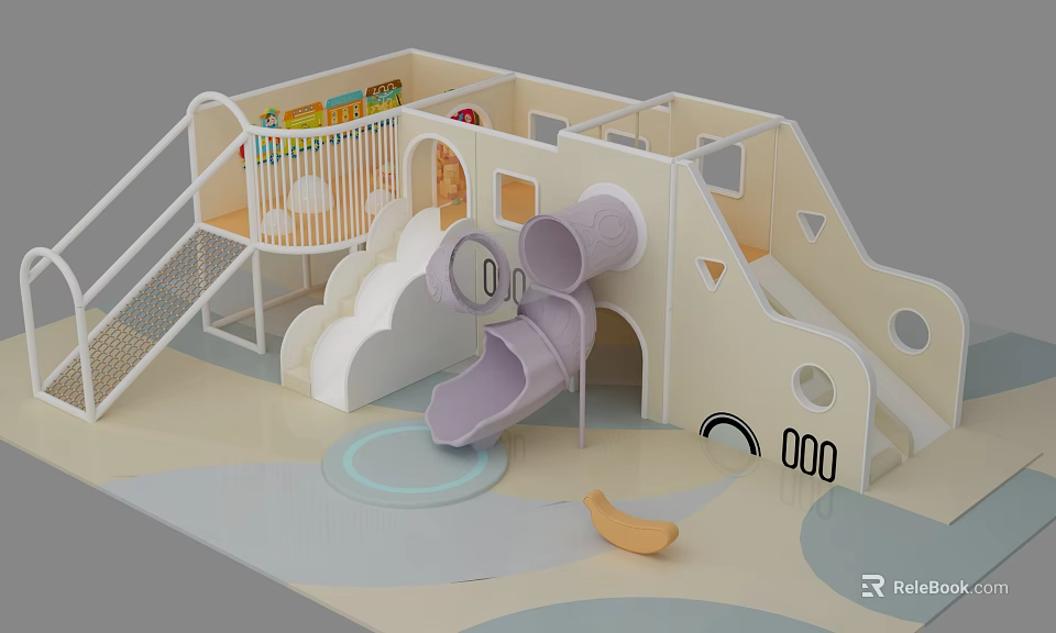 Colorful Indoor Kids Play Equipment With Slide Climbing Structure And Cloud Design 3d model 