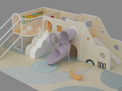 Colorful Indoor Kids Play Equipment With Slide Climbing Structure And Cloud Design 3d model