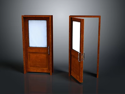 Wooden Doors With Glass Panels One Closed And One Open Design 3d model