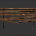 Old Outdoor Bench With Wooden Slats And Broken Board On Metal Legs