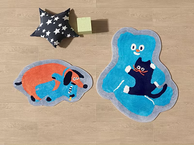 Fun Animal Shaped Rugs with Blue Elephant and Cat Designs for Home Decor 3d model