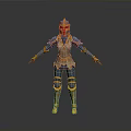Woman In Blue And Yellow Warrior Armor With Helmet Standing Pose