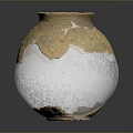 Traditional Ceramic Sculpture Carving with Detailed Cracked Surface and Golden Restored Artistic Patterns
