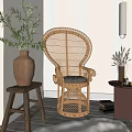 Rattan Leisure Chair With Woven Backrest Gray Cushion And Potted Plant In Indoor Space
