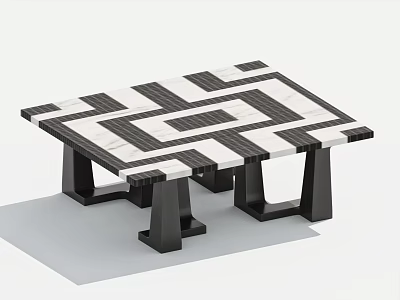 Modern Coffee Table With Black And White Geometric Pattern Top And Sturdy Legs 3d model