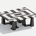Modern Coffee Table With Black And White Geometric Pattern Top And Sturdy Legs