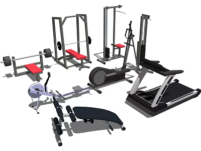 Essential Fitness Equipment Including Treadmill Dumbbells Weight Bench and Rowing Machine for Home Gym 3d model