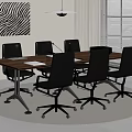 Modern Office Conference Table With Black Chairs Wooden Surface Near Window Wall Art And Plant