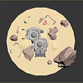 Low Poly Sci Fi Base on Rocky Alien Surface Space Scene 3d model