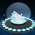 Game Movie Character Transparent Sphere With White Piano And Black Person On Dark Water Platform