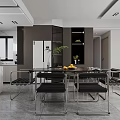 Modern Dining and Living Room Interior Design With Glass Table Metal Chairs And Decorative Plants